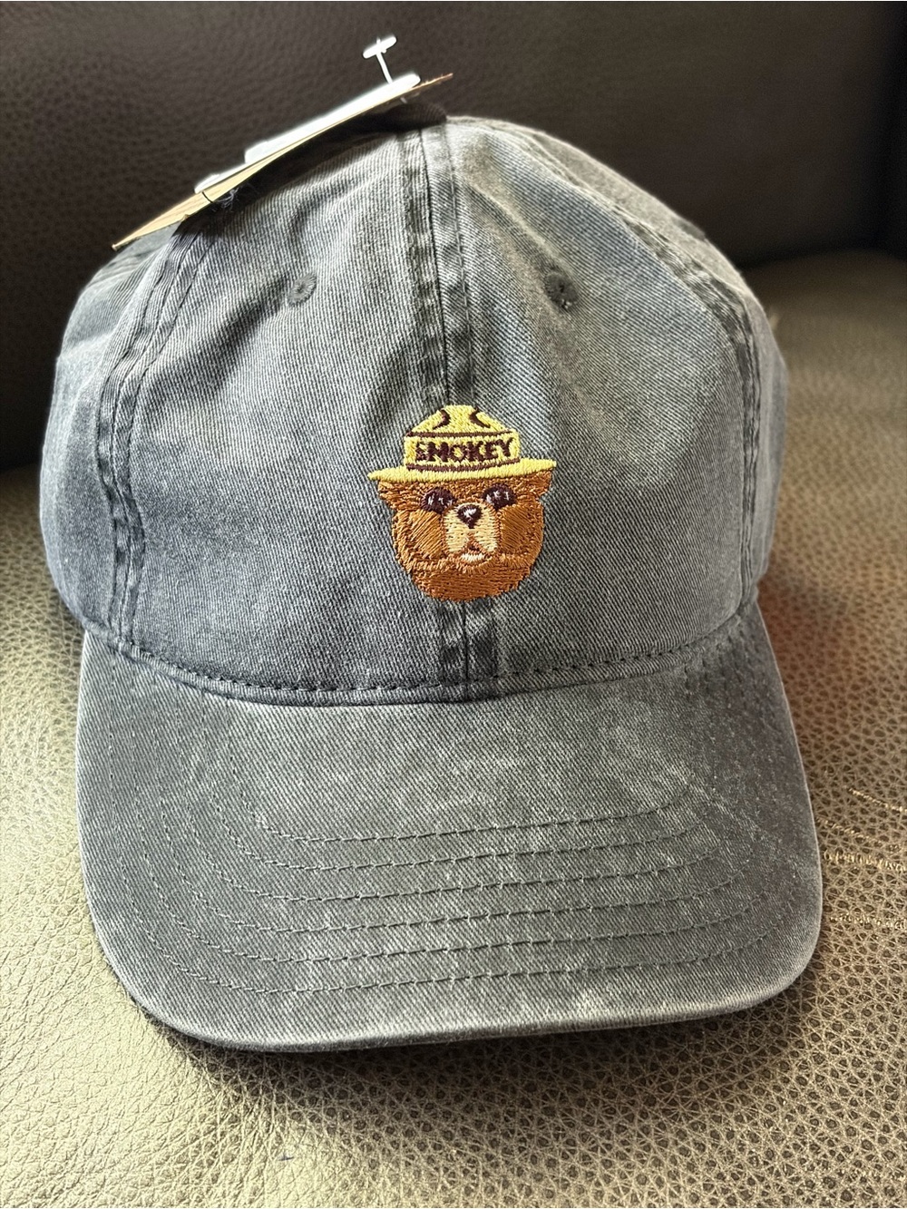 Smokey Bear Embroidered Washed Black/Gray Baseball Cap Unisex